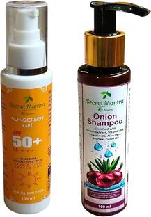 Secret Mantra By nature Sunscreen - SPF 30 PA+++ SPF PA++ Sunscreen Gel and Onion Shampoo with Vitamin B5, 100ml Combo Pack