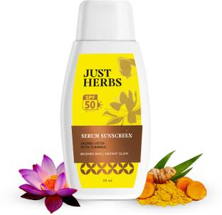 Just Herbs Sunscreen - SPF 50 Serum Sunscreen with Sacred Lotus & Turmeric 50ml