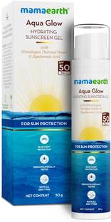 Mamaearth Sunscreen - SPF 50 PA++++ Aqua Glow Hydrating Sunscreen Gel with Himalayan Thermal Water & Hyaluronic Acid