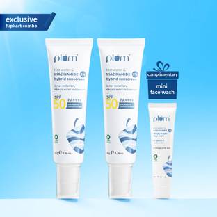 Plum Sunscreen - SPF 50 PA+++ 2% Niacinamide & Rice Water Sunscreen | No White Cast + Free Face Wash