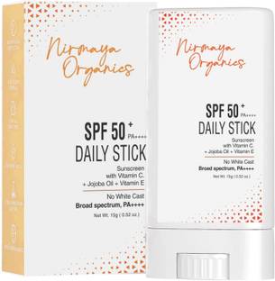 Nirmaya Organics Sunscreen - SPF 50 PA+++ SPF 50+ Daily Sunscreen Stick 15g | Lightweight, Water Resistant | No White Cast