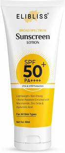 ELIBLISS Sunscreen - SPF 50 PA+++ Eco Glow SPF 50+ Sunscreen Lotion PA+++ Broad Spectrum Sun Protection