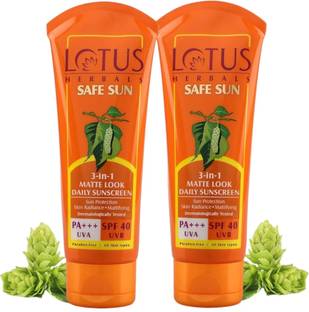 LOTUS HERBALS Sunscreen - SPF 50 PA+++ SAFE SUN 3IN1MATELOOK DAILYSUNSCREEN SPF-40 (PACK OF 2)