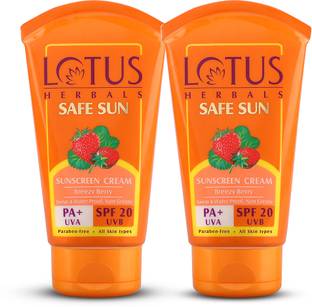 LOTUS HERBALS Sunscreen - SPF 20 PA+ Safe Sun Sunscreen Cream + SPF 20 + 50g Each(Pack of 2)