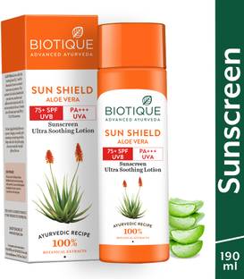BIOTIQUE Sunscreen - SPF 75+ PA+++ Sun Shield Aloe Vera Lotion UVB/UVA |Ultra Soothning Sunscreen|For men & Women