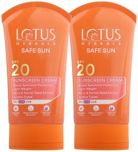 LOTUS HERBALS Sunscreen - SPF 20 PA+ Safe Sun Sunscreen Cream + SPF 20 + 50g Each(Pack of 2)