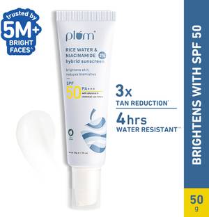 Plum Sunscreen - SPF 50 PA+++ 2% Niacinamide & Rice Water Sunscreen | Brightens, No White Cast | Dermat-Tested