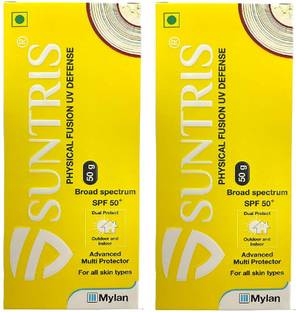 Suntris Sunscreen - SPF 50 PA+++ Physical Fusion UV Defense 50g (Pack of 2 * 50g )