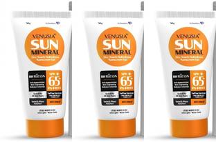 venusia Sunscreen - SPF 65 PA++++ Mineral sunscreen,50g x Pack of 3
