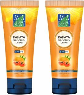 ASTABERRY Sunscreen - SPF 50 Papaya Sunscreen Crème SPF 50 100ml, Pack 2, (2 x 100ml)