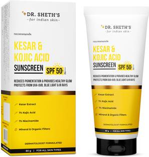 Dr. Sheth's Sunscreen - SPF 50 PA++++ Kesar & Kojic Acid Sunscreen | For Pigmentation-Free Skin | No White Cast
