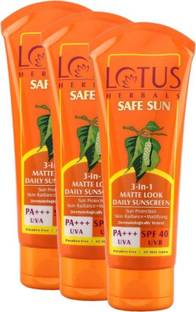 LOTUS HERBALS Sunscreen - SPF 50 PA+++ Safe Sun 3 In 1 Matte-Look Daily Sunscreen SPF 40 PA+++(PACK OF 3)