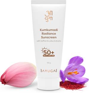 Ayuga Sunscreen - SPF 50 PA++++ Kumkumadi Radiance Sunscreen SPF50 with Saffron for Tan Removal & Sun Protection