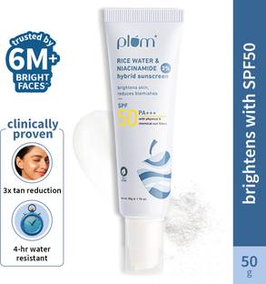 Plum Sunscreen - SPF 50 PA+++ 2% Niacinamide & Rice Water Sunscreen | Brightens, No White Cast | Dermat-Tested