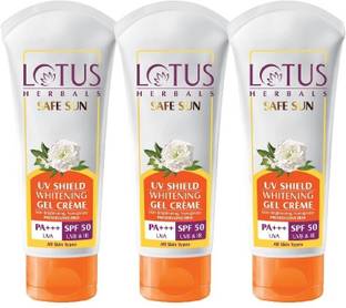 LOTUS HERBALS Sunscreen - SPF 50 PA+++ Safe Sun UV Shield Whitening Gel Cream SPF50_100g ( Pack of 3 )