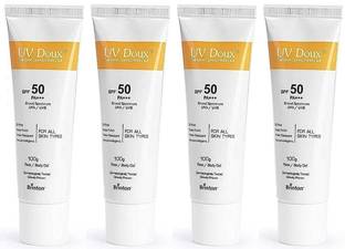 Brinton Sunscreen - SPF 50 PA+++ UvDoux Face & Body Sunscreen gel with SPF 50 PA+++ ,100gm x Pack of 4