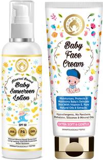 Mom & World Sunscreen - SPF 50 PA+++ Baby Sunscreen Lotion + Baby Face Cream 50g Combo
