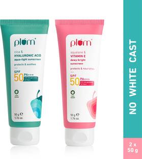 Plum Sunscreen - SPF 50 PA+++ Broad Spectrum Protection, No White Cast, Lightweight | Pack of 2