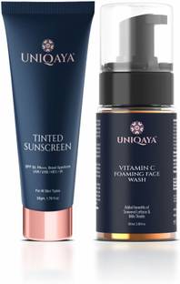 UNIQAYA Sunscreen - SPF 50 PA+++ Vitamin C Foaming Face Wash | Sunscreen For Oily & Dry Skin Combo Pack
