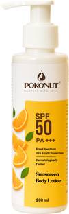 Pokonut Sunscreen - SPF 50 PA++++ Sunscreen Body Lotion | No White Cast | Non Greasy | Water Resistant
