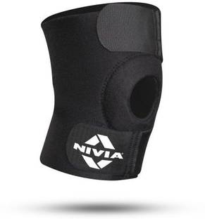 NIVIA Basic Knee Patella Support adjustable with Velcro- Free Size(Black) Knee Support