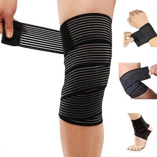 FITPUT Set of 2 Bandage elastic knee wraps (45x3 in) for adjustable compression support Knee Support