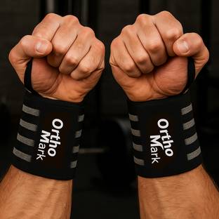 OrthoMark Gym Wrist Band Black Grey Stripped 4 Line Wrist Support