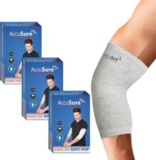 AccuSure Pair of Bamboo Yarn Stretchable Bi-Layered Construction Compression pack of 3 Elbow Support