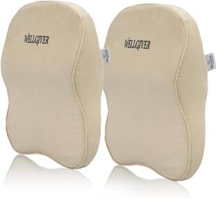 WELLGIVER Memory Foam Car Neck Pillow Cushion for Universal Car (Beige Cover Pack of 2) Neck Support
