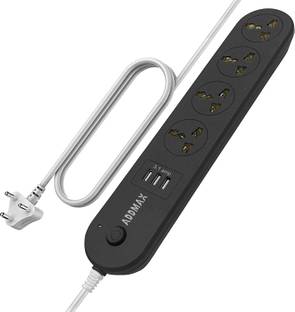 Addmax USB Extension Cord – 4 socket Outlet with 3 USB Port Multi Plug Extension Board 4  Socket Extension Boards