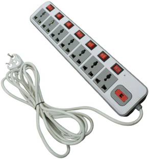 mlu 7+7 Ext Board 4 mtr Extension Cord;6 Amp 7 Universal socket Extension Board with safety fuse and LED Indicator 7  Socket Extension Boards