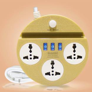 Make Ur Wish Extension Cord with 3 USB Ports and 3 Socket-10 Amp Heavy Duty for Multiple Use 3  Socket Extension Boards