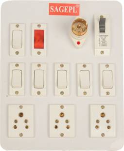 SAGEPL PVC BOARD( 6 Switches,3 Sockets,1 Indicator,1 Bulb Holder & 1 MCB) 3  Socket Extension Boards