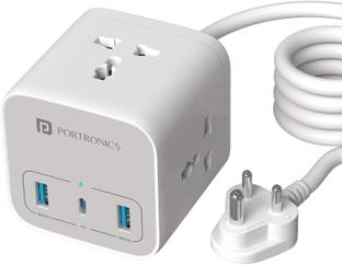 Portronics Volt 20 6-in-1 Power Strip with 1 Type C + 2 Mach USB Ports, 2500W 3  Socket Extension Boards