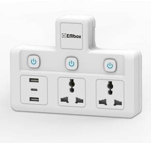 EMBox Cordless Extension Board Multi Plug Socket with USB C and 2 USB Ports 2  Socket Extension Boards