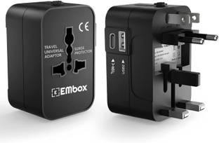 EMBox All in One Universal Travel Adapter with Type C Port-AC Multi Plug USB Adapter 3  Socket Extension Boards