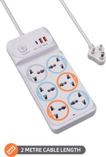 XBEY 6 Power Socket, 2 USB Ports & 1 C Type Port with Surge Protection 6  Socket Extension Boards