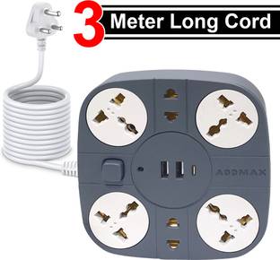 Addmax Extension Cord With 6 socket 2 USB Port Fire Flame Proof with 3-METER-LONG CORD 6  Socket Extension Boards