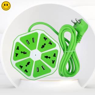 SACRO Hexagon Extension socket with 5 Meter Cable & 4 usb ports Charging, 4 SocketO282 4  Socket Extension Boards