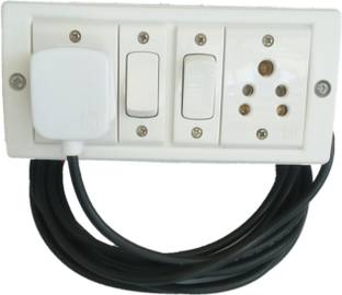 cromium with copper cable and 6A , 3 pin plug, socket, switch. 2  Socket Extension Boards