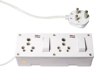 Smuf 16 Amp 2 Switch & 2 Socket With Light Indicator 5 Meter Long 1.5MM Flat Wire 2  Socket Extension Boards