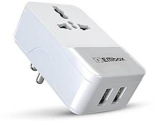 EMBox Power Plug Universal Charging Adapter with 2 Usb Port 1  Socket Extension Boards