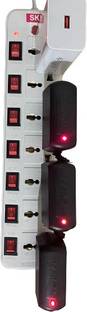 Skeisy 7+7 Multi Plug 4Meters Cord-6 AMP, Black 7 Socket Extension Boards (White, 3m) 7  Socket Extension Boards