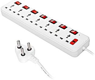Skeisy 7+7 Multi Plug Master Switch, 3.6 Meters Cord - 6 AMP, Black 7 Socket 7  Socket Extension Boards