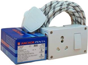 Smuf Anchor Power Cord 16Amp Switch & Socket With 16Amp Plug, 3 Meter Cloth Wire 1  Socket Extension Boards