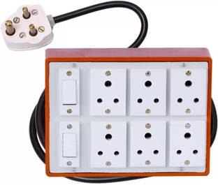 Electro Factory Brown Heavy Duty Extension Board (2+6) 4 Meter Wire 6 Anchor Switch 6  Socket Extension Boards