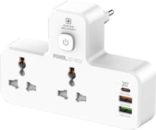 SWISS MILITARY 3 Pin Multiplug Power Champ 2.0 Dual USB and Type C Port 2  Socket Extension Boards