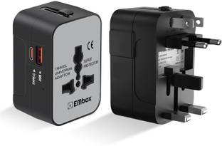 EMBox Universal Travel Adapter with 2 USB Ports, US/EU/UK/AU Plug, Type C, Black 1  Socket Extension Boards