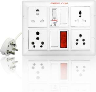 Elegant Casa Extension Board 6/16Amp Shutter Socket 6Amp Universa Socke with 1 Switch 6/16Amp 4  Socket Extension Boards