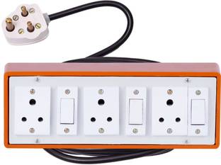 JELECTRICALS Brown (3+3) Heavy Duty Extension Board 6A 3 Anchor Switch & 8 Meter Copper Wire 3  Socket Extension Boards